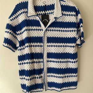 The Upside Navy and White Crochet Shirt
